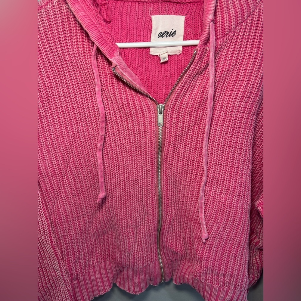 Aerie Pink Woven Full Zip Hooded Mineral Wash Small Boho Bohemian Hippie - Picture 5 of 8